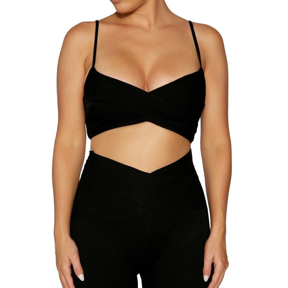 Naked Wardrobe Crop Bra Y2K preppy babydoll Black Large A005490